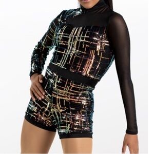 Weissman mesh and sequin biketard. Size large child.